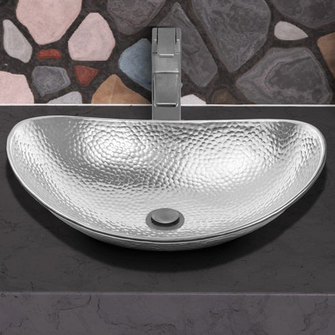 Hand Hammered Aluminum 19 inch Harbor Oval Vessel Bathroom Sink - Nickel